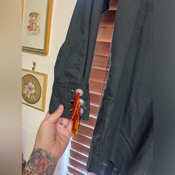 Vintage Ely Cattleman Black Flame Western Snap Shirt – Size 16/34 – Bold Flame - Picture 7 of 7